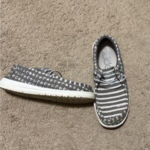Hey Dude Kids Gray Star and Stripe Slippers